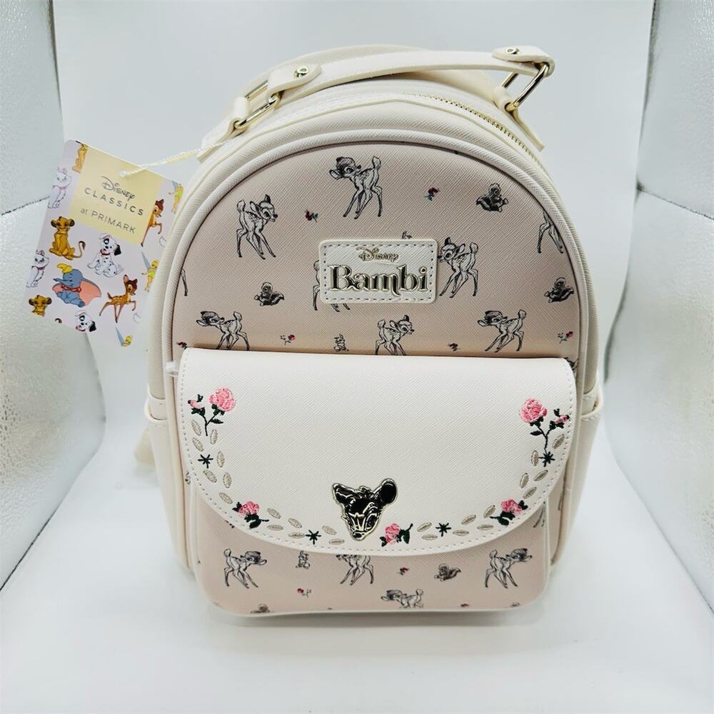Primark Disney Classics Bambi Mini Backpack Cream Ivory Floral Front | New